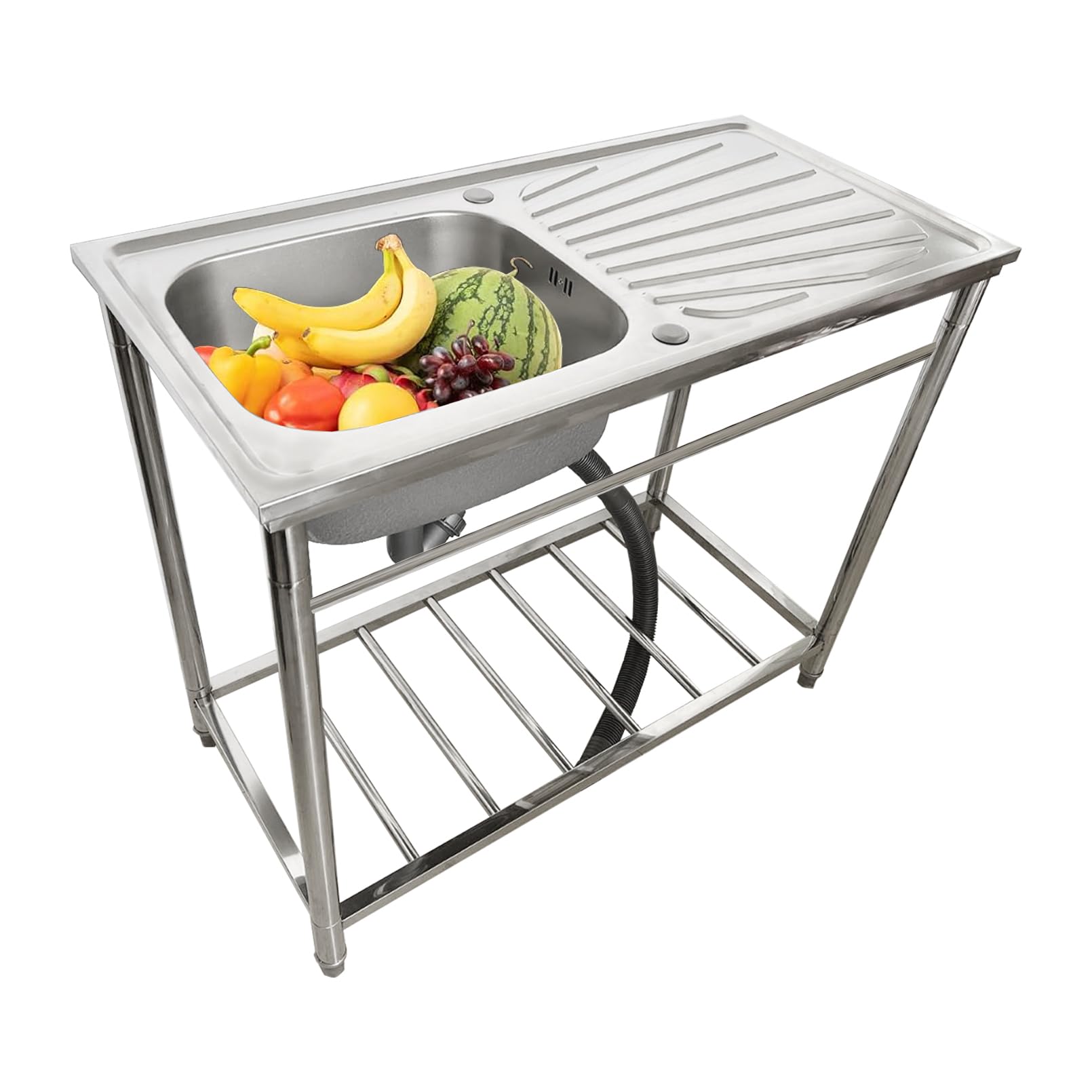 Fregadero de cocina exterior para jardín y barbacoa fregadero portátil de acero con encimera