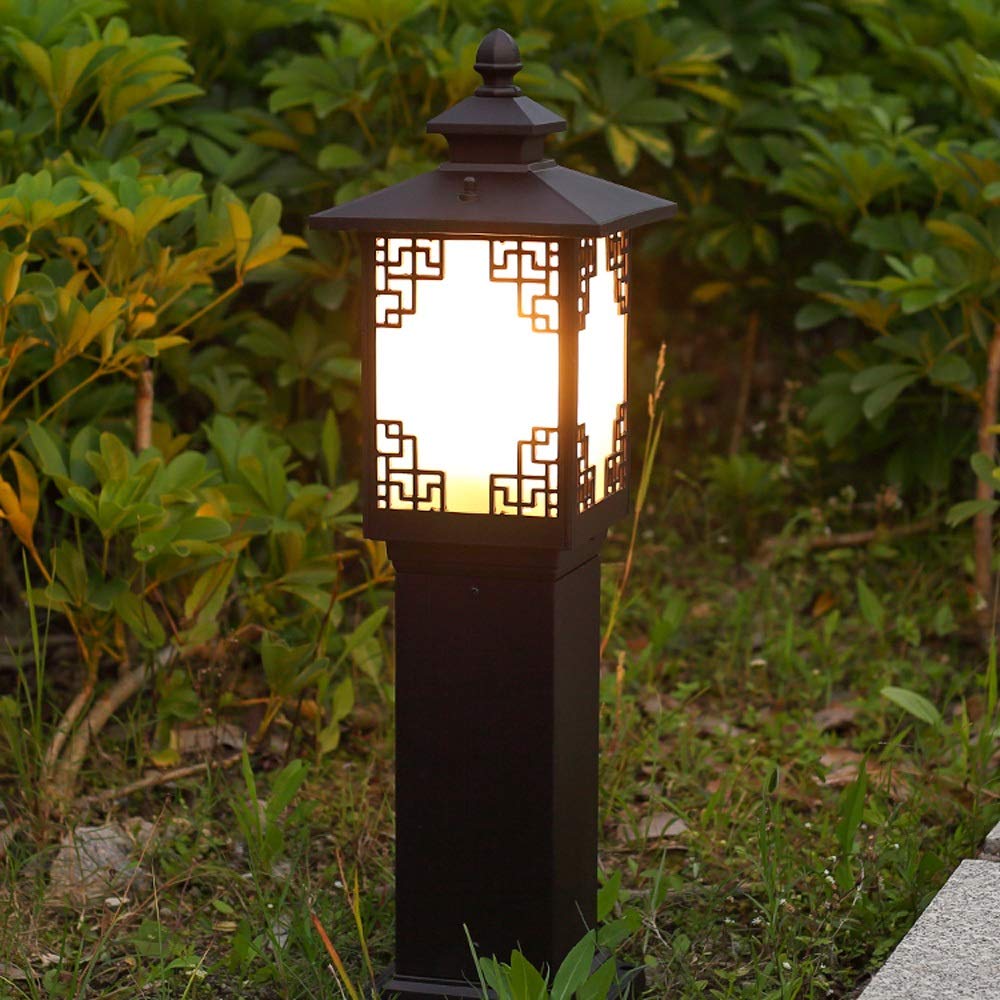 Zewnętrzna wodoodporna lampa słupkowa IP54 do trawnika, europejska, antyczna, prosta, aluminiowa, kwadratowa, słupowa, ogrodowa, trawnikowa, E27, wysoka, słupowa, latarn,Coffee_80cm