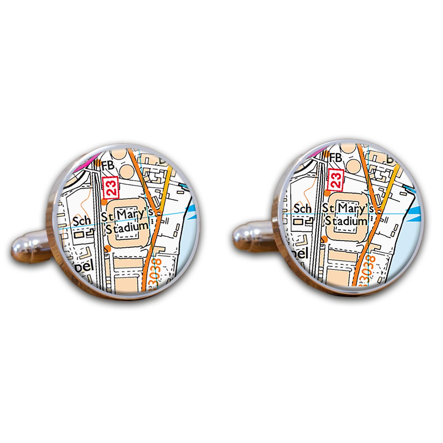Football Stadium Map Cufflinks, Southampton Ground Map Cuff links, St Marys Map Cufflinks, Round Football Cuff Links