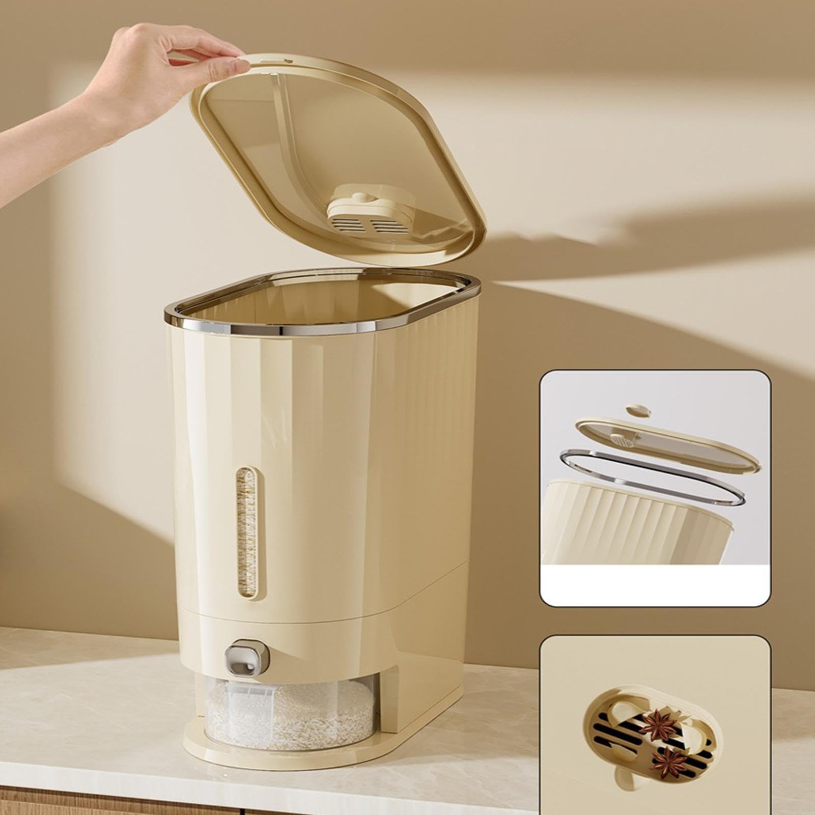 Contenitore Portariso Ermetico 5 kg con Coperchio e Finestra Trasparente | Contenitore Dispenser Riso e Conservazione degli Alimenti Per Cucina Dispensa Appartamento Ristorante Camper Zucchero Far