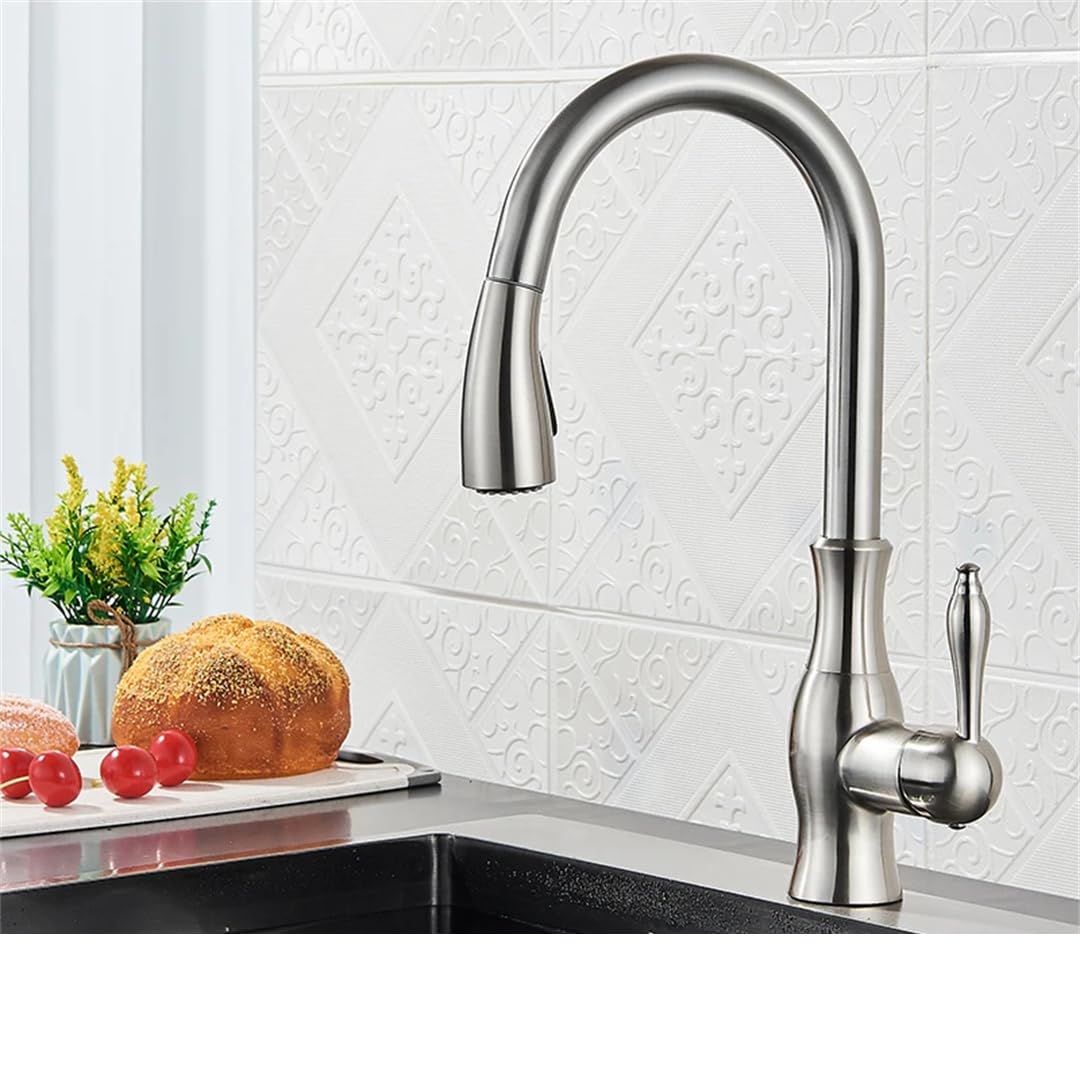 FCXWEVR Brass Pull Out Kitchen Faucet 1-Handle Swivel Mixer 1-Hole Design Multicolor Finish (Brushed Nickel) - Stylish and Easy to Install