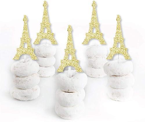 Miniatura 2 de Big Dot of Happiness Torre Eiffel dorada con purpurina – Decoración para cupcakes de postre sin ensuciar – Selecciones transparentes para baby