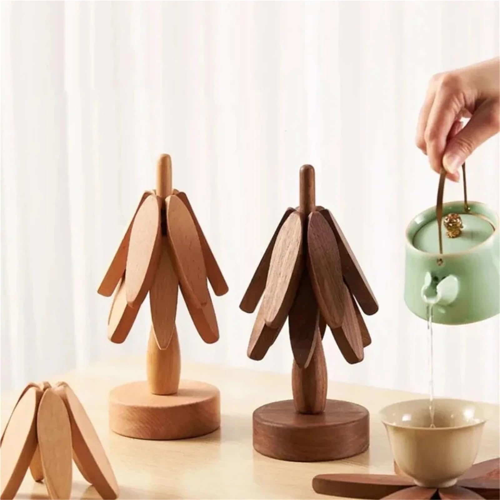 Salvamanteles de Madera antiescaldaduras con diseño árbol Nogal, Decorativos, Resistentes al Calor, for Mesa, Posavasos, Almohadilla Aislante, Cuenco para Ollas y Sartenes Calientes