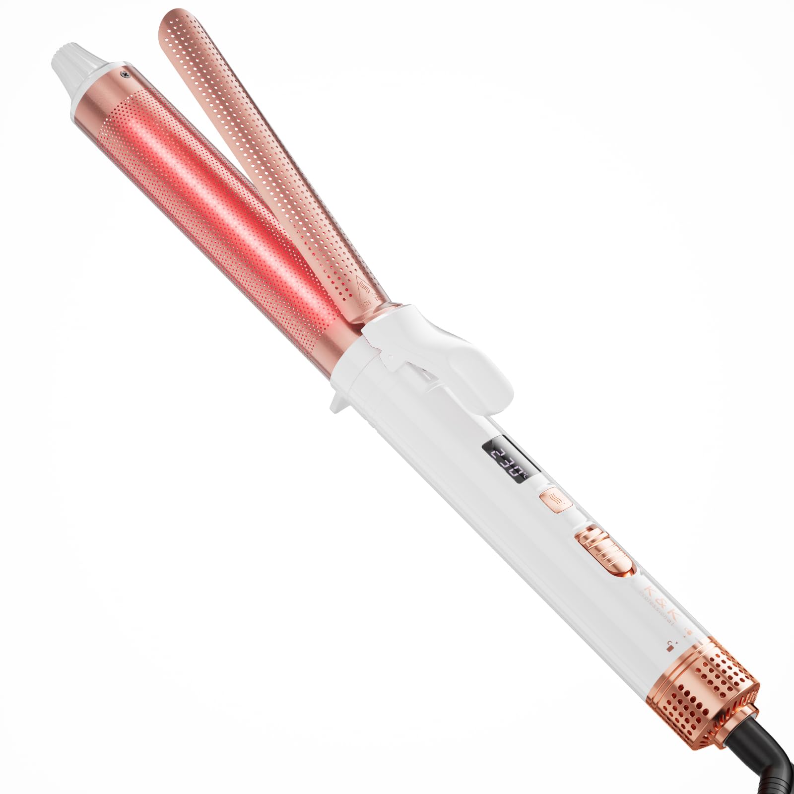 K&K Infrared Curling Iron Wand, 1.25 Inch Ceramic Tourmaline Coating Produces Loose Curls, Airflow Styler Hair Curler, 5 Adjustable Temperature, 30s Fast Heat, Dual Voltage, for Medium Hair