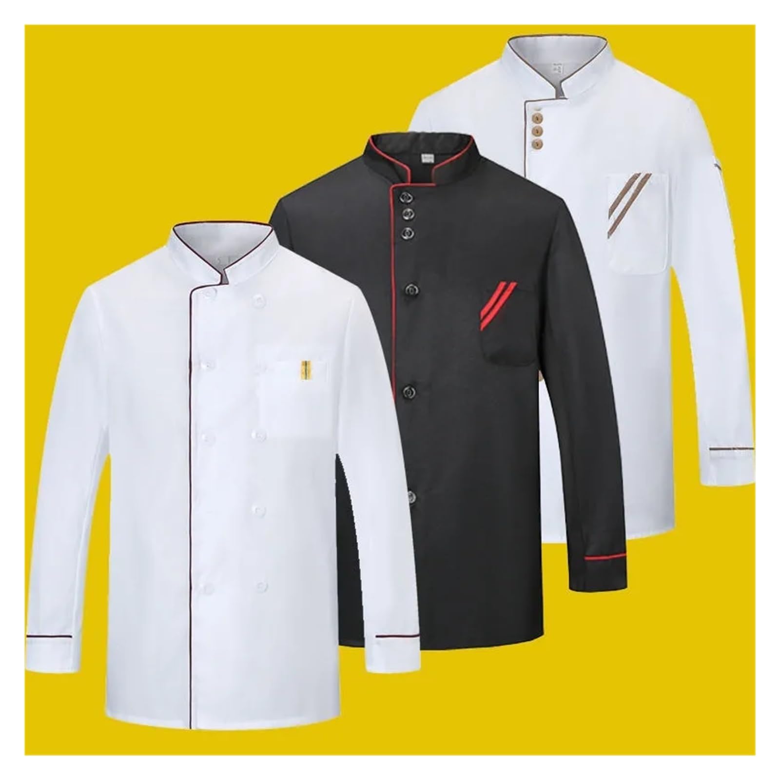 Hotelküchenuniform, langärmeliger Kochmantel for Herren, ideal for den Gastronomiebereich(Black set,4XL)