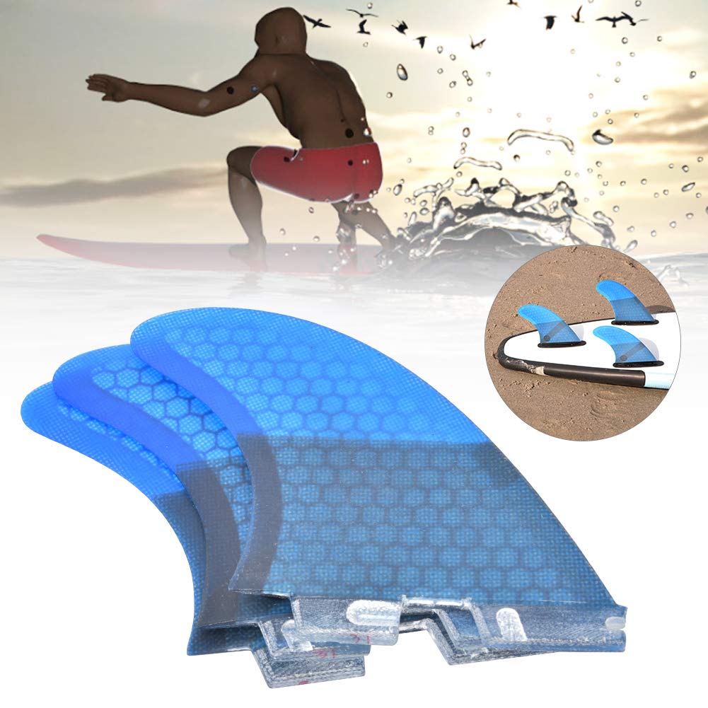 3 ailerons de surf lisses, ailerons arrière légers en fibre de verre, élégants et pratiques, bleus, pour planche de surf et paddleboard. Accessoire de surf flexible et stable.