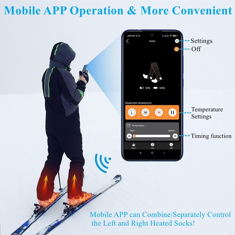 BARCHI HEAT Heated-Socken für Männer und Frauen,mit App-Steuerung,wiederaufladbare,beheizte Socken,waschbar,geeignet für Winterarbeit,Skifahren,Radfahren,Wandern