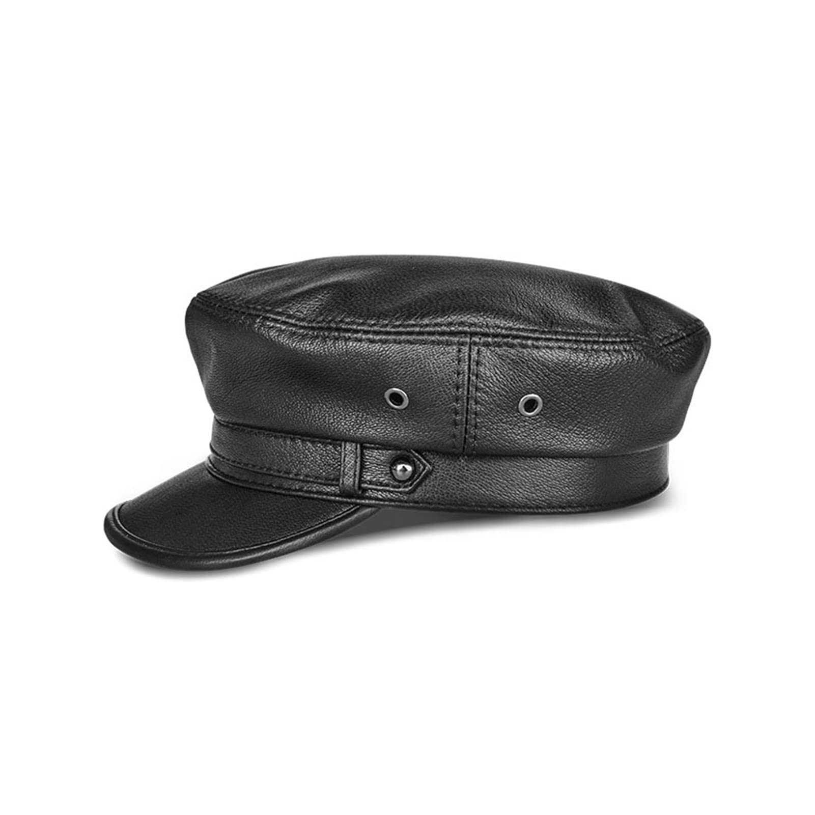 Cappello da Baseball in Vera Pelle da Uomo in Vera Pelle Black Real Lerther Student Trucker Sport Cappelli Cappelli Nero(XL)