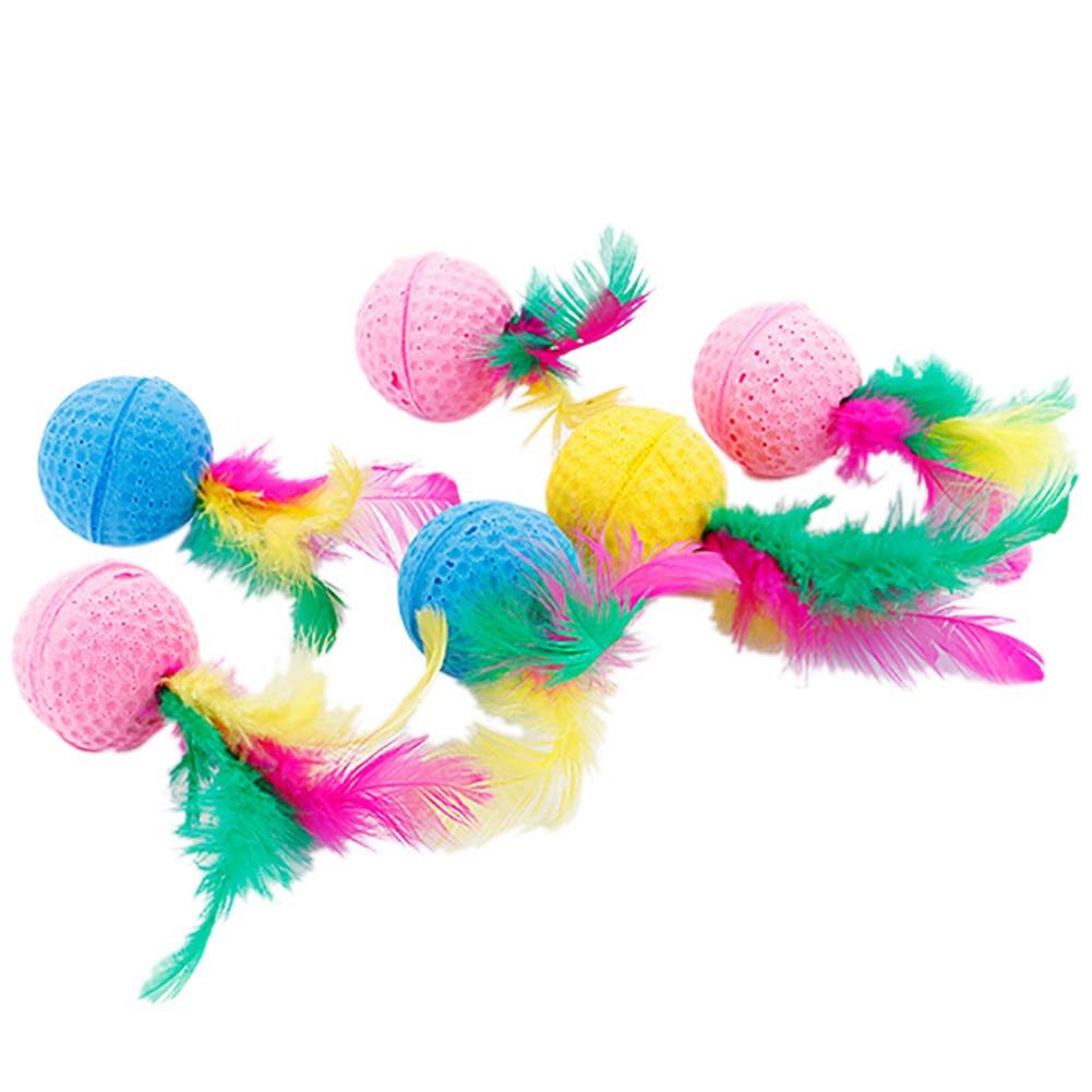 Cat Toys Latex Ball with Feather, Foam Balls for Indoor Cats,Interactive Kitten Playing Balls,Cat Chew Toy for Teething, 3.8cm, Random Colors (With Feather)