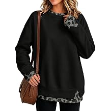 Womens Crewneck Sweatshirt Oversized Leopard Faux Layered Sweatshirt