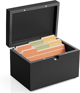 DRASTAR Index Card Holder 3x5, Wooden Index Card Organizer Box with 45 Index Card Dividers, Flashcard Notecard Holders for Home Office, Black