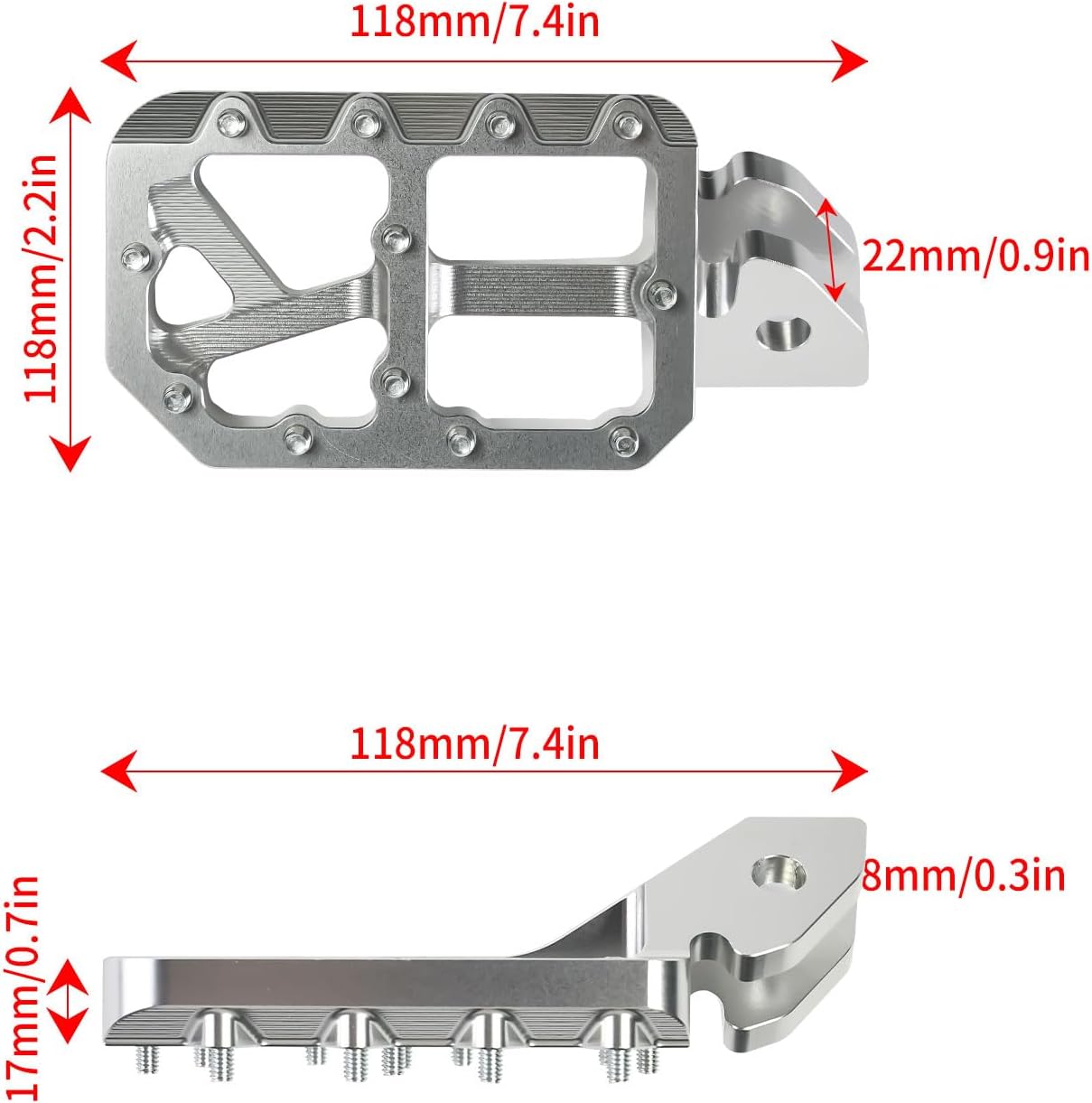 Dirt Bike Foot Pegs for Ebike Surron Light Bee X S, Color Prickly Peg,Motorcycle Aluminum Alloy Pedal for Segway X160 X260/Talaria X3 X4/E Ride PRO SS,Silver Body with Silver Spikes