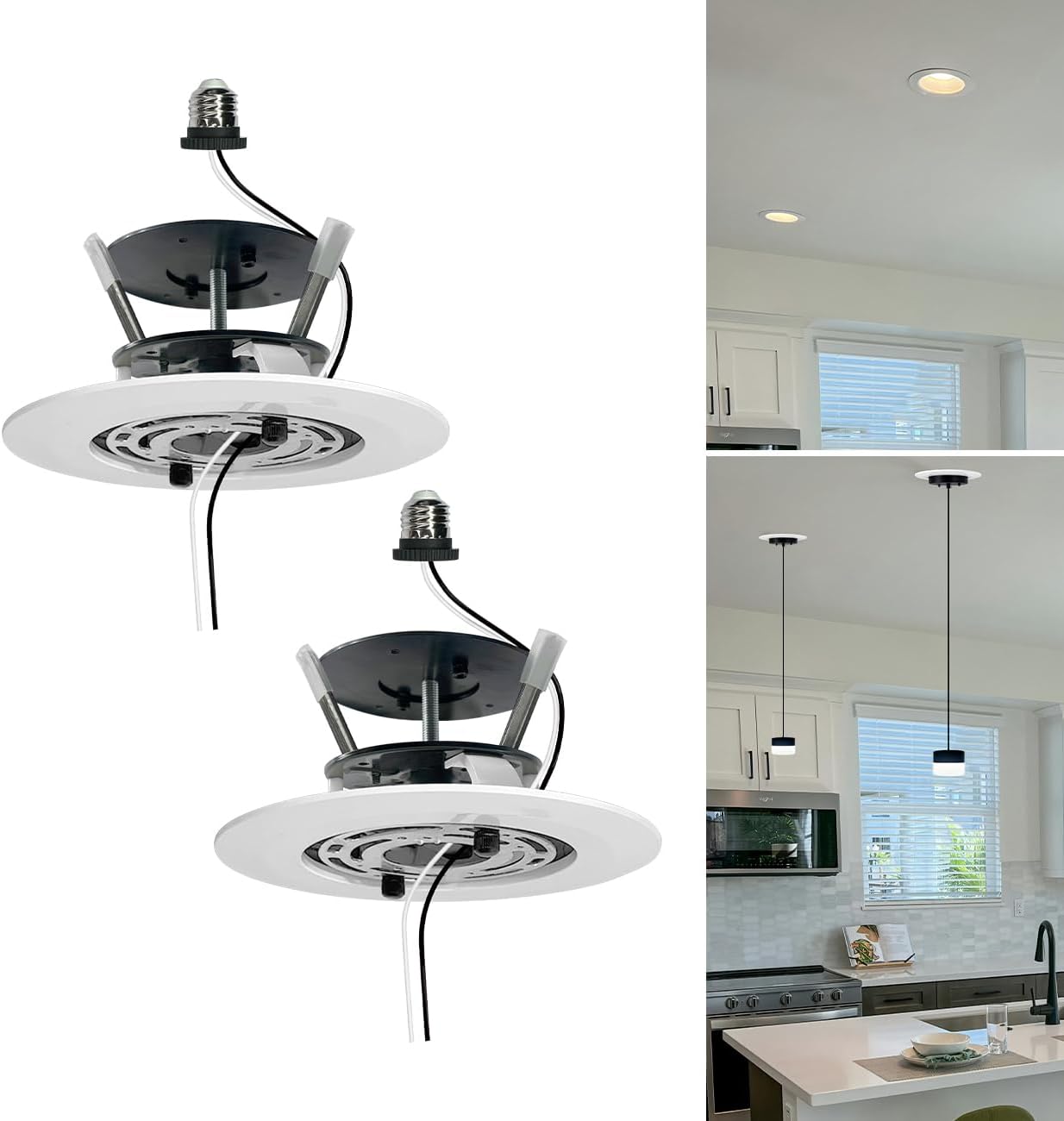 Jolux 5/6" Instant Recessed Can Light Conversion Kit to Pendant Light,Hanging Light Upgrade,for Ceiling Fan Light Fixture,White Finish,Ideal for Kitchen,Bedroom,Livingroom,2 Pack
