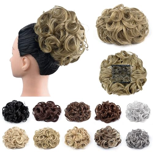 Yinmei Baibian Peines de cabello rizado ondulado y desordenado con clip en moños, extensiones de cola de caballo despeinadas, moño para mujer (n. 24)