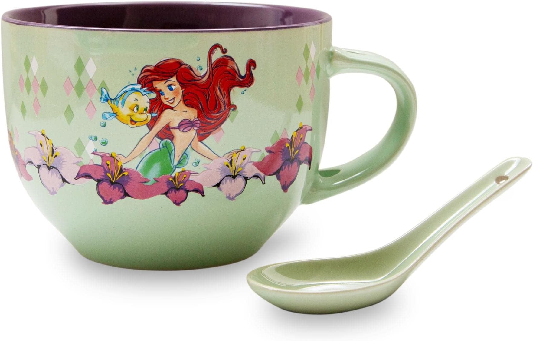 The Little Mermaid Disney Ariel Ceramic Soup Mug with Spoon | Holds 24 Ounces