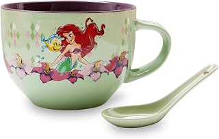 Toynk Disney The Little Mermaid Ariel 24-Ounce Ceramic Soup Mug With Spoon | Bowl For Ice Cream, Cereal, Oatmeal | Large Coffee Cup For Espresso, Caffeine, Beverage | Cute Home & Kitchen Essentials