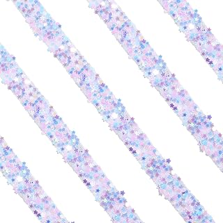 5.5 Yards Sequin Adhesive Ribbon Star Sequin Ribbon 1.2cm Bling Medium Purple Crystal Rhinestone Wrap Sticker Diamond Strips Roll for Clothes Cup Belt Sewing Fabric Home Parties Decoration