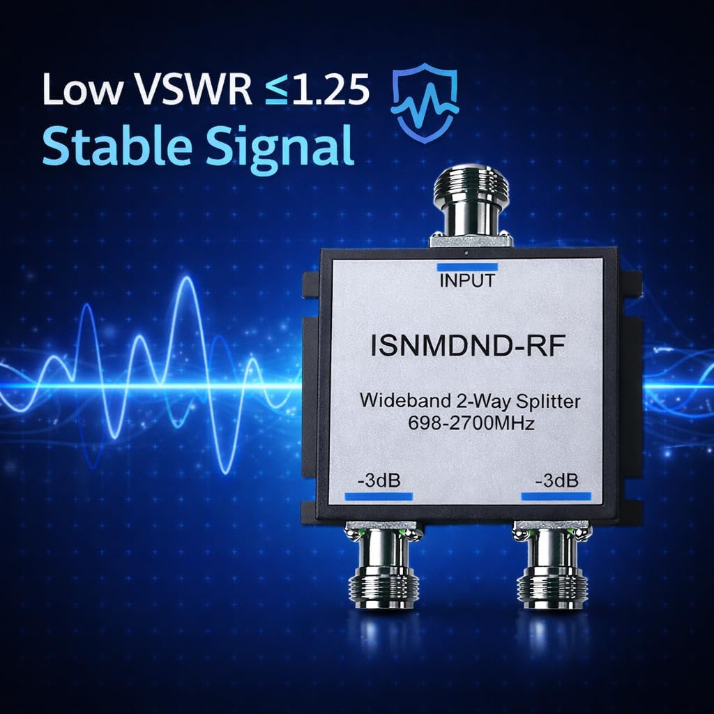 Wide-Band 2 Way RF Splitter with N Female Connectors, Cellular Signal Booster Splitter, 698–2600 MHz, Compatible with All US Carriers 2G/3G/4G LTE (Not for TV)