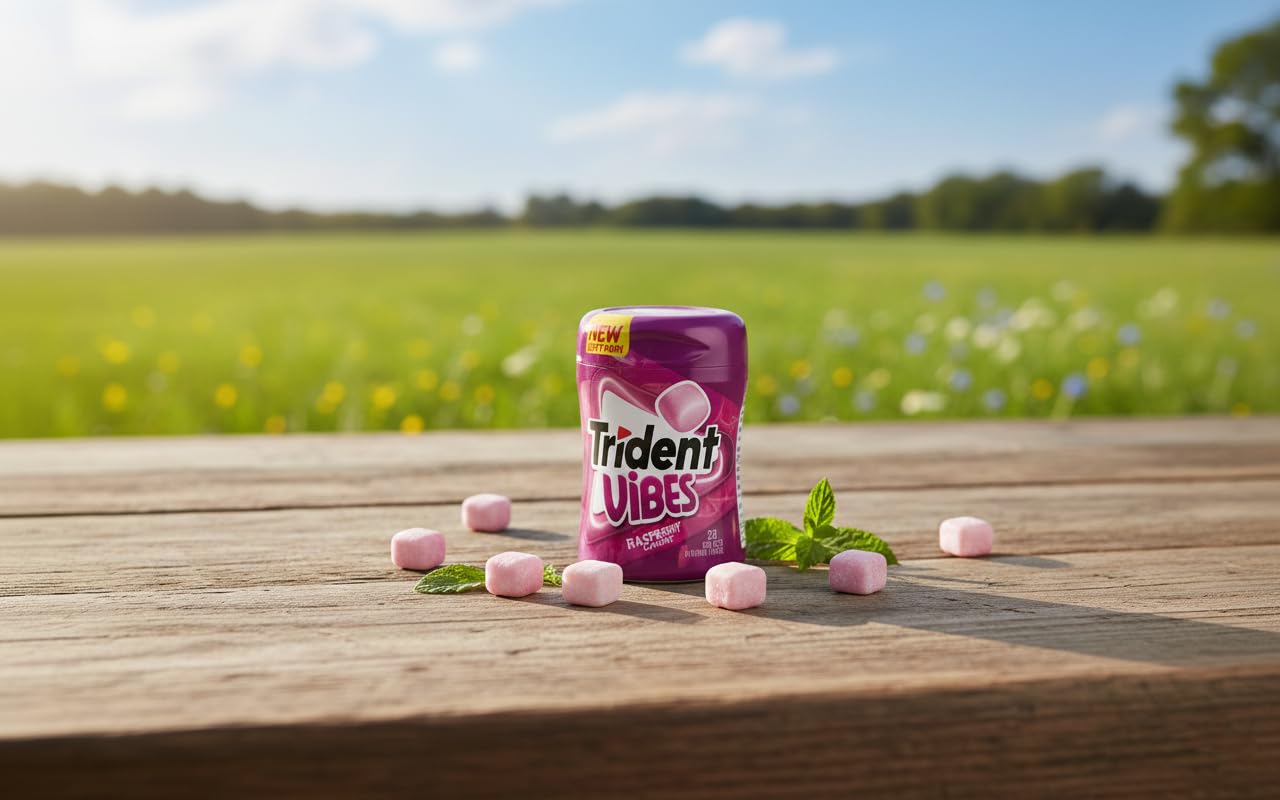 Chicles Vibes Sabor Hierbabuena Menta y Frutos Rojos Sin Azúcar Box 6 unidades