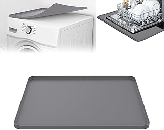 24x20 Inch Dishwasher Drain Pan Washing Machine Pan Mat Soft Foldable Silicone Under Dishwasher Leak Pan Portable Mini Fridge Drip Pan Tray Multi-function Non Slip Waterproof Protector Pad (Gray)