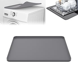 24x20 Inch Dishwasher Drain Pan Washing Machine Pan Mat Soft Foldable Silicone Under Dishwasher Leak Pan Portable Mini Fridge Drip Pan Tray Multi-function Non Slip Waterproof Protector Pad (Gray)