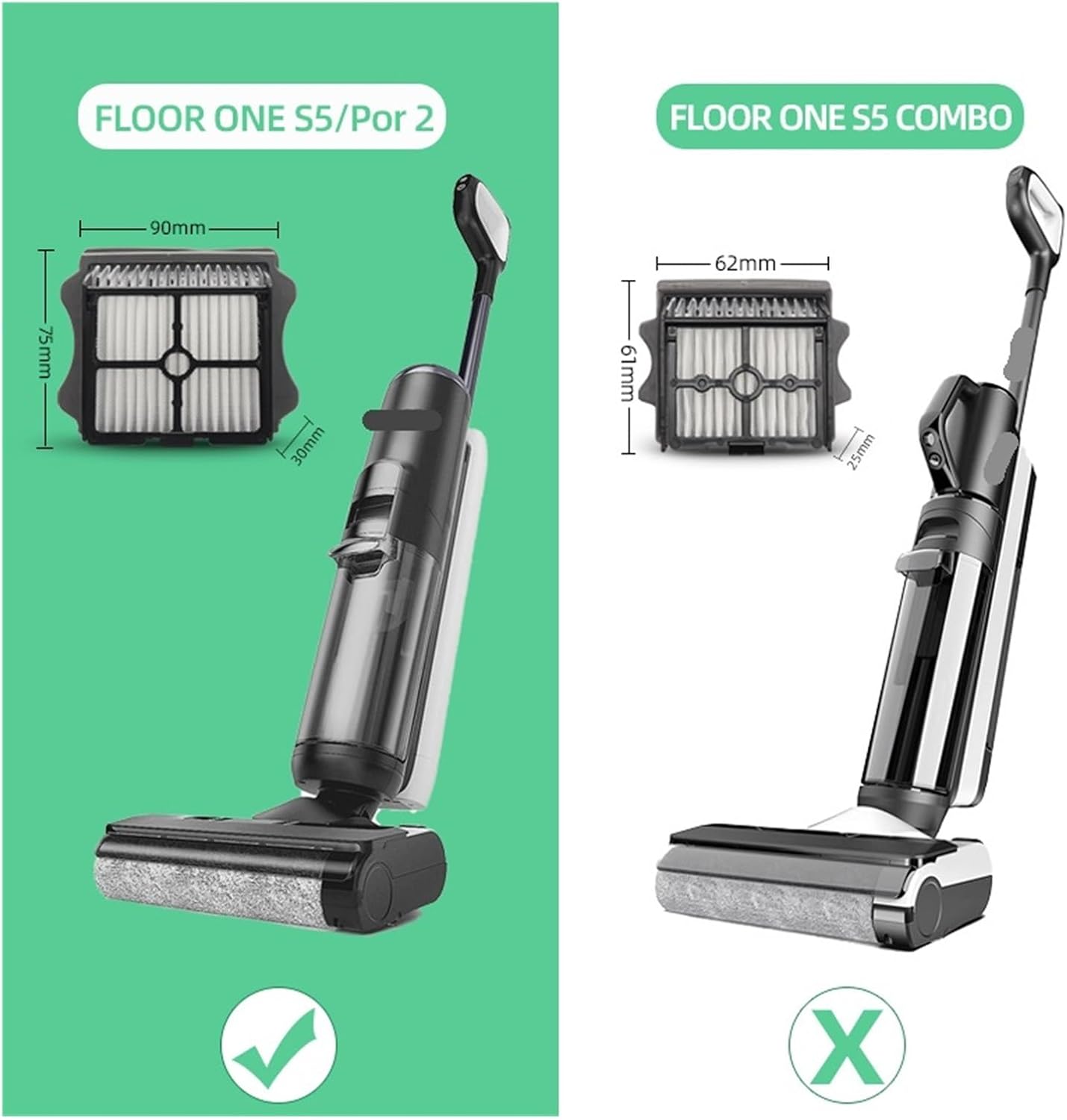 Cordless Vacuum Cleaner Accessories,Vacuum Cleaner Replacement Parts,Filter,Roller Brush,Compatible for Tineco Floor ONE S5/ Pro 2 (Color : Hepa Filter 5pcs)