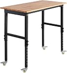 VEVOR Workbench réglable sur roues, 1500 Capacité, 48 x 24 Inch Chêne Bois Top Workbench avec 28,5-42,3 Inch Réglage de la hauteur, Table de travail en bois dur lourd pour garage, atelier, maison, bureau