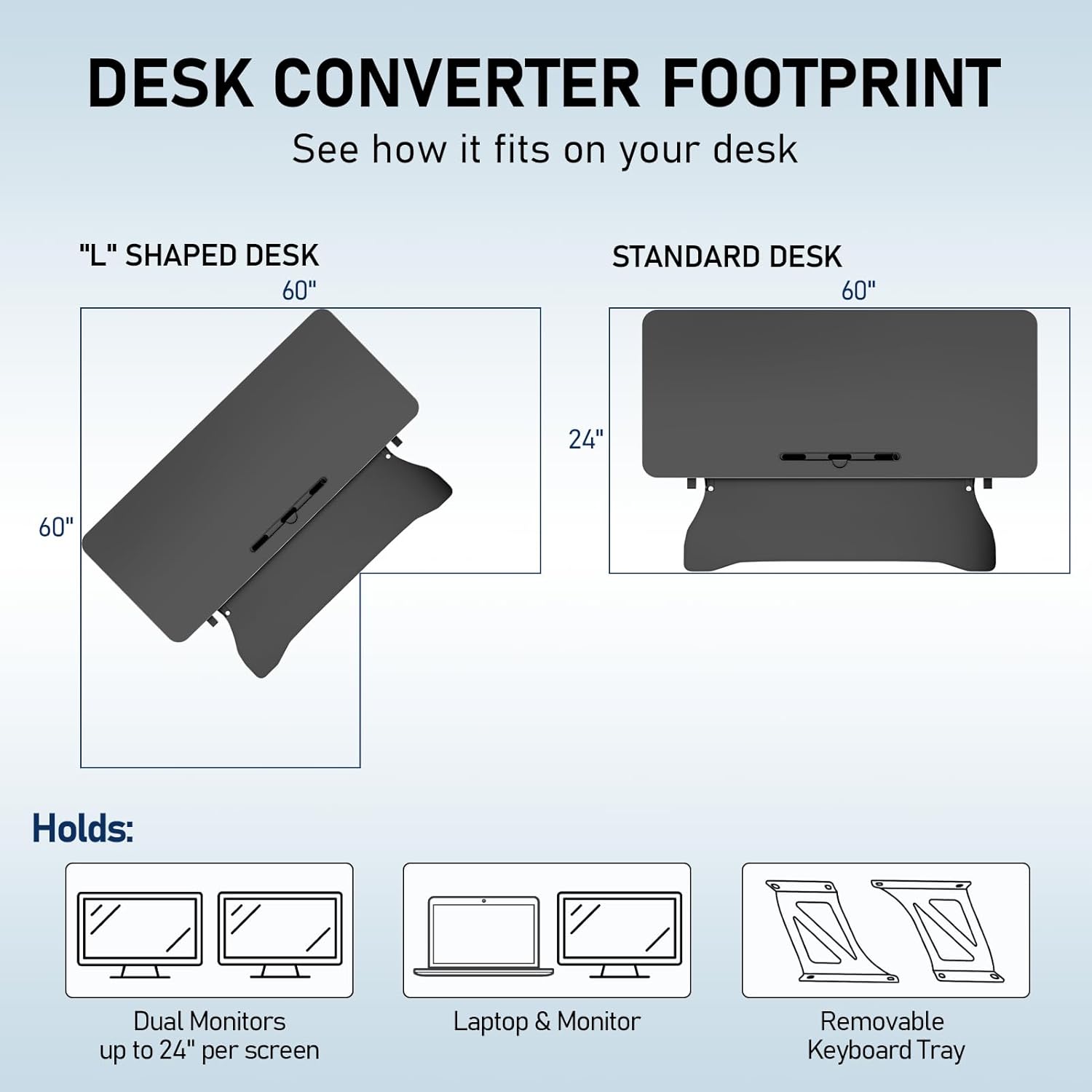 32" Stable Standing Desk Converter, Height Adjustable Sit to Stand Up Desk Riser with Keyboard Tray for Home or Office, Wide 2-Tier Desktop, Dual Monitor and Computer Workstation, Black