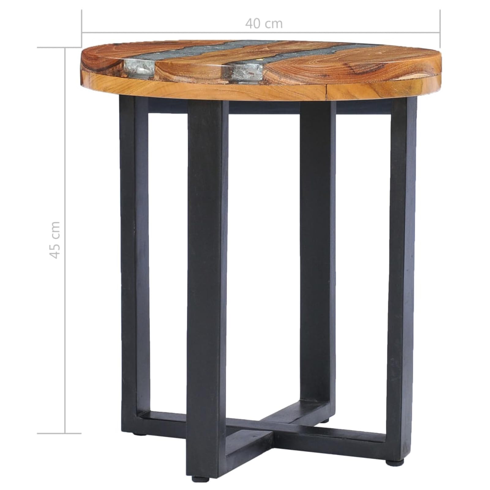 Homgoday Table basse 40 x 45 cm en bois de teck massif et polyrésine, table d'appoint pour canapé, table d'appoint pour salon, salle de réception d'invités, chambre à coucher et mobilier de bureau