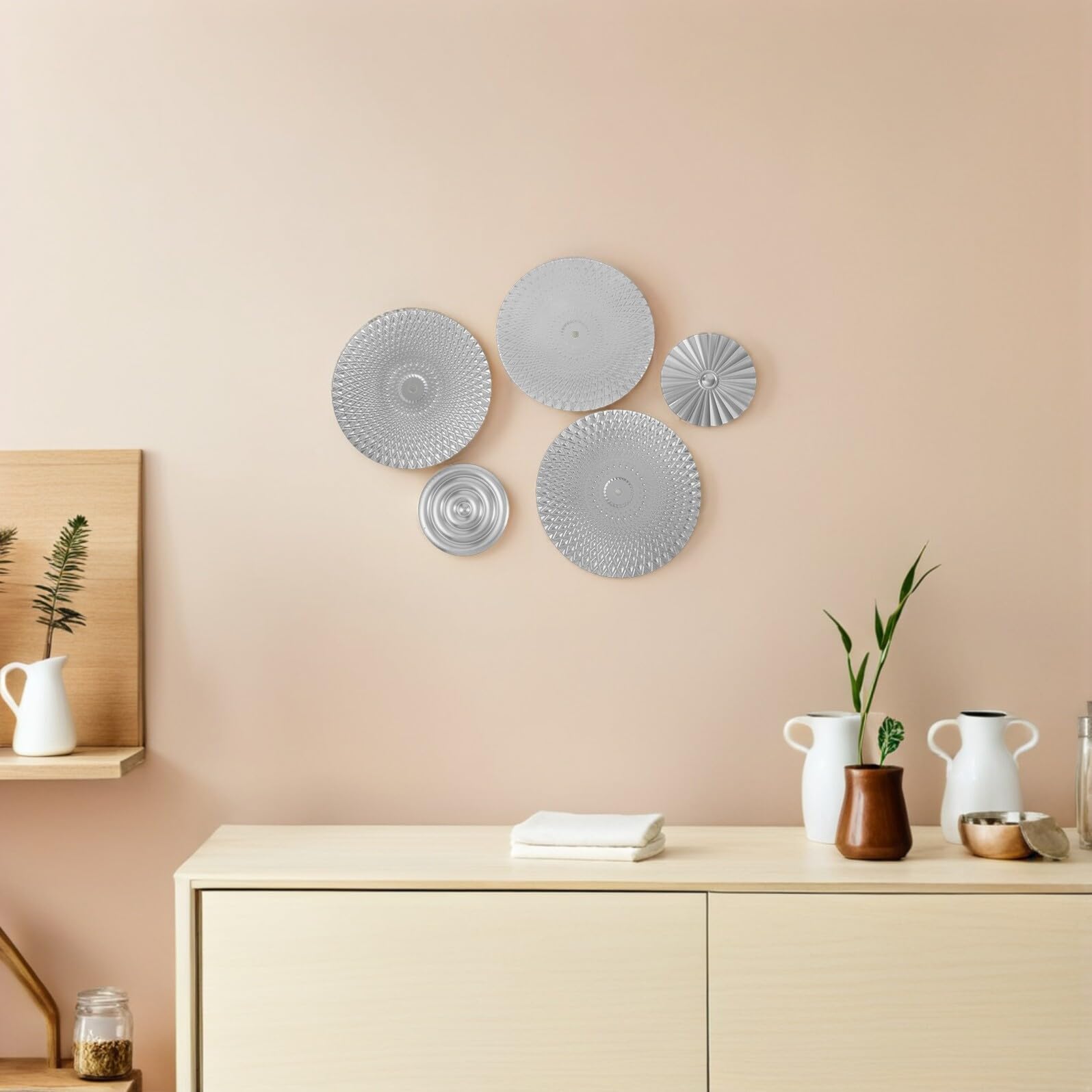VILLFUL 5 Teiliges Modernes Wanddekor Set Runde Wanddekoration Sonnenmotiv Aus Metall Zeitgenössische Wandkunst Eingangsbereich Wanddekoration Dekorative Metallwanddekoration Büro