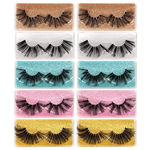 Wtvane 25mm Faux Mink Lashes Dramatic False Eyelashes 5 Styles Mixed Fluffy Eye Lashes Handmade Reusable Mediume Volume Light Crossed Natural Lashes Soft Long 3D Lashes 10 Portable Boxes