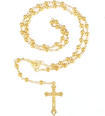 Rosary Beads Catholic, Rosary Necklace with Leather Pouch, Gold Prayer Beads Christian Gifts for Women Catholic Gifts