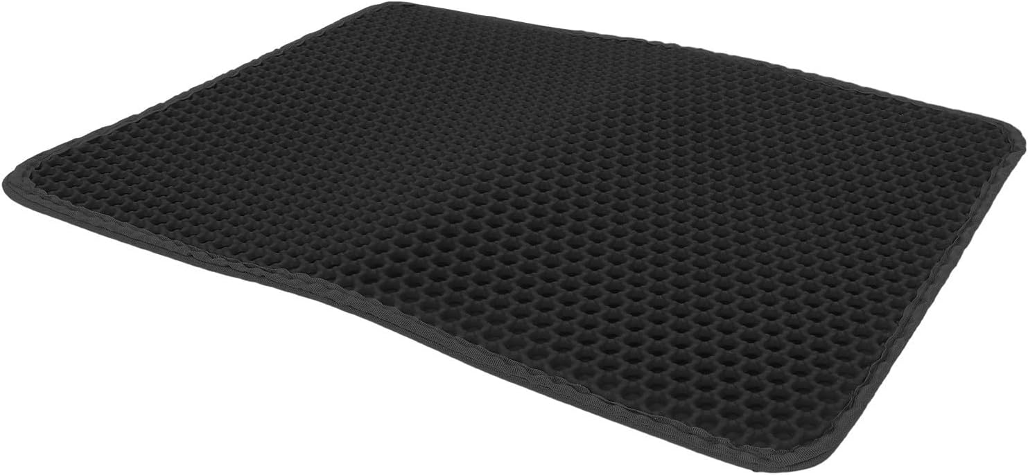 BESPORTBLE Foldable Black Cat Litter Mat with Double Layer Honeycomb Structure, Machine Washable Floor Protection for Litter Box, Non-Slip Scatter Control for Apartments and Kittens
