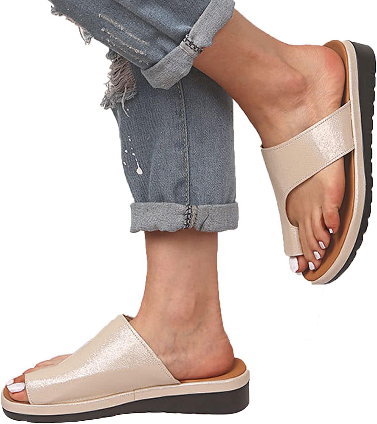 Amazon.co.jp: Women Orthopedic Sandals, PU Leather Collector Flip Flops  Clip Toe Flat Beach Walking Shoes Comfort Wedge Platform Slippers Bunions  For Summer Women Mule Travel Outdoor (Size: 35, Color: Gold) : Clothing,