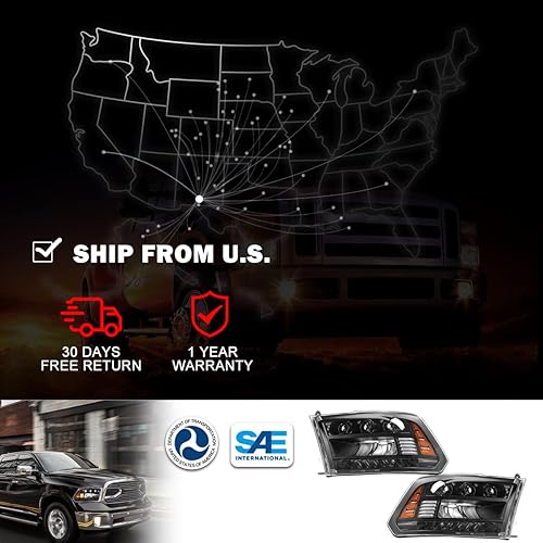 Miniatura 8 de ROXX Conjunto de faros delanteros LED completos para Dodge Ram 150025003500 2009-2018 y Dodge Ram 1500 Classic Project 2009-2018 (tipo LEDHID),