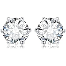 JewelryPalace Round Cut 4-9mm 0.6-6ct Moissanite Solitaire Stud Earrings for Women, 925 Sterling Silver 14k White Gold Plated Earrings for Her, Classic Simulated Diamond Earrings VVS D-F