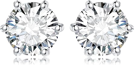 JewelryPalace Round Cut 4-9mm 0.6-6ct Moissanite Solitaire Stud Earrings for Women, 925 Sterling Silver 14k White Gold Plated Earrings for Her, Classic Simulated Diamond Earrings VVS D-F