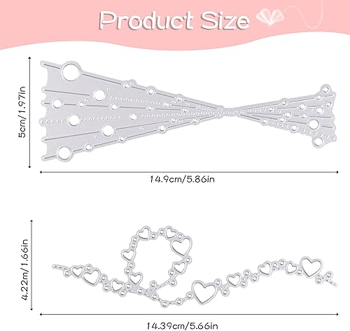 Miniatura 3 de Troqueles para hacer tarjetas, 2 troqueles de corte de acero al carbono, corazón de encaje y burbujas, troqueles de metal para borde de corazón,