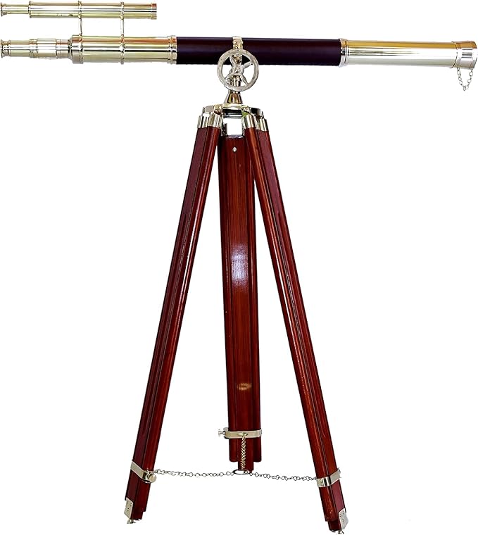 Telescopio Vintage de Latón y Madera con Trípode Ajustable miniatura 7