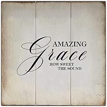 12x12in Wood Sign Motivational Quote Amazing Grace How Sweet the Sound Chic Style Family Lettering Wooden Wall Art Plaque for Farmhouse Porch Living Room Kitchen Coffee Bar Laundry Room Decor