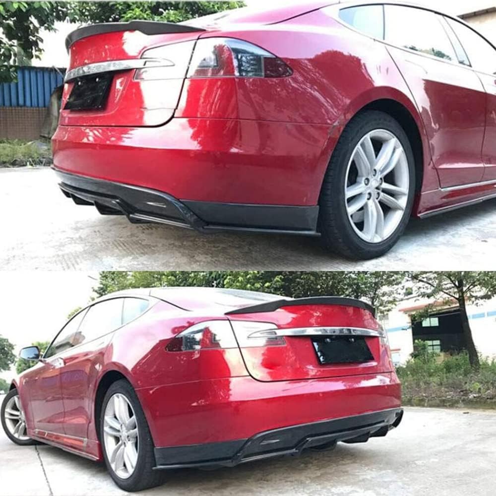 Carbon Fiber Rear Diffuser with Splitters for Tesla Model S 2012-2015 60 60D 70 70D 85 85D 90 90D 100D Sedan 4-Door Rear Bumper Cover Lower Lip