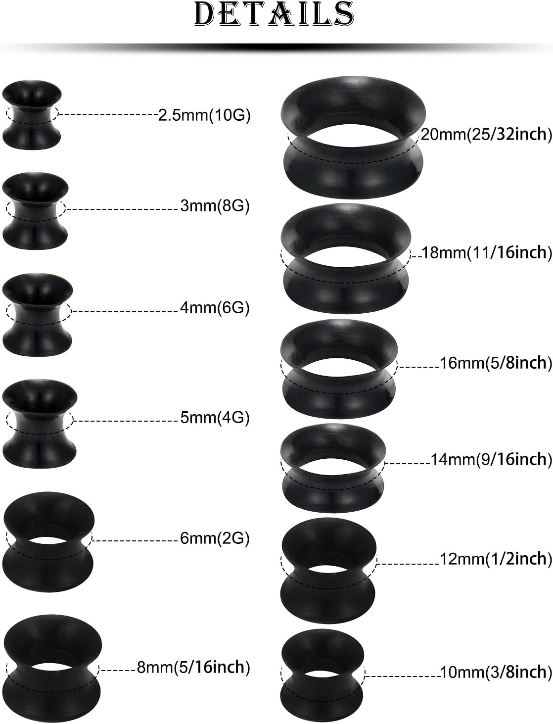 Silicone Ear Gauges Set 10G 8G 6G 4G 2G 0G 00G 12mm 14mm 16mm 18mm 20mm Ultra Thin Flexible Gauges Plugs Tunnels Earrings Flesh Expander Stretching Kit Gauge Earlets for Women Men