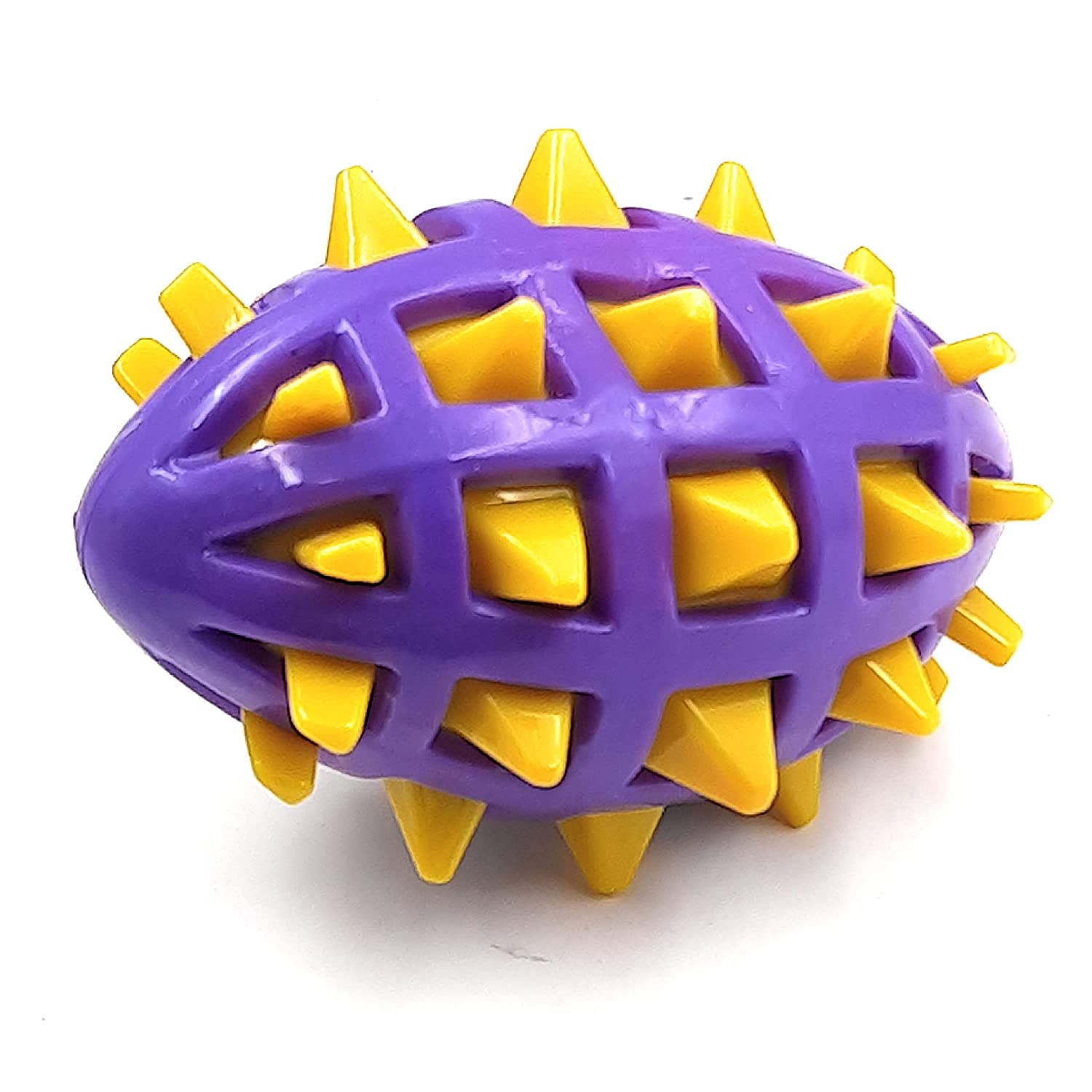 PSK PET MART Spikey Rugby Toy Ball for Dogs | Rubber Squeaky Toy Ball for Dogs | Chew Toy for Dogs | Teething Toy for Puppies (Purple and Yellow) (B09MZFXDDY) Amazon Price History, Amazon Price Tracker