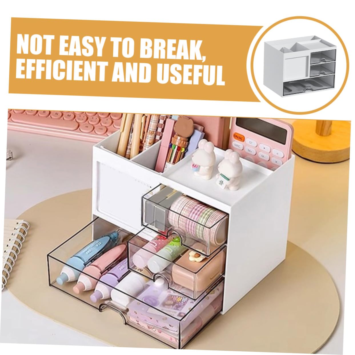 Organizador de Escritorio con Transparentes Apilables Caja de Almacenamiento Multiusos para Oficina y Maquillaje Práctico Organizador para Hogar y Estudio