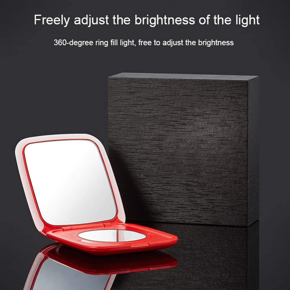 XINYU Espejo De Maquillaje Compacto Luz De Relleno LED Espejo De Vanidad Smart Touch Dimming Charging Treasure Folding Espejo Doble Cara Te Permite Mantenerte Hermosa En Cualquier Momento,Red