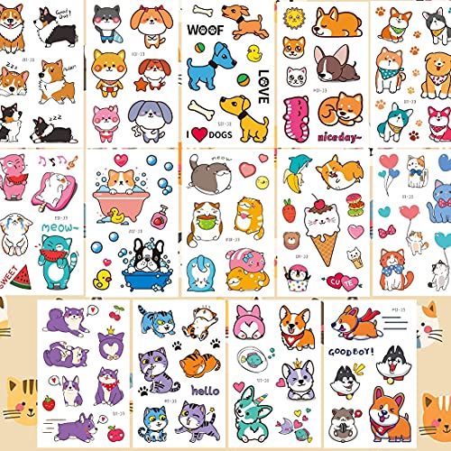 Ooopsiun Dog And Cat Temporary Tattoos For Kids,14 Sheets Cute Dog Cat Birthday Party Supplies Favors Fake Tattoos Art Craft For Kids Boys Girls #TOP1