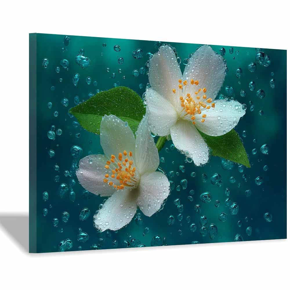 Xeniou Multicolor Flowers Canvas White Jasmine Flower Print Canvas Wall Art, For Living Room Bedroom Restaurant Home Office Wall Decoration(Multicolor)-70X100cm Framed