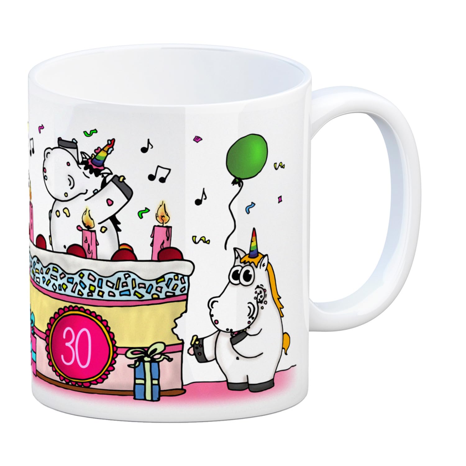 Einhorn Geburtstagstasse Zum 30. – Keramik, 300 Ml, Mit Party-Motiv, Spülmaschinenfest