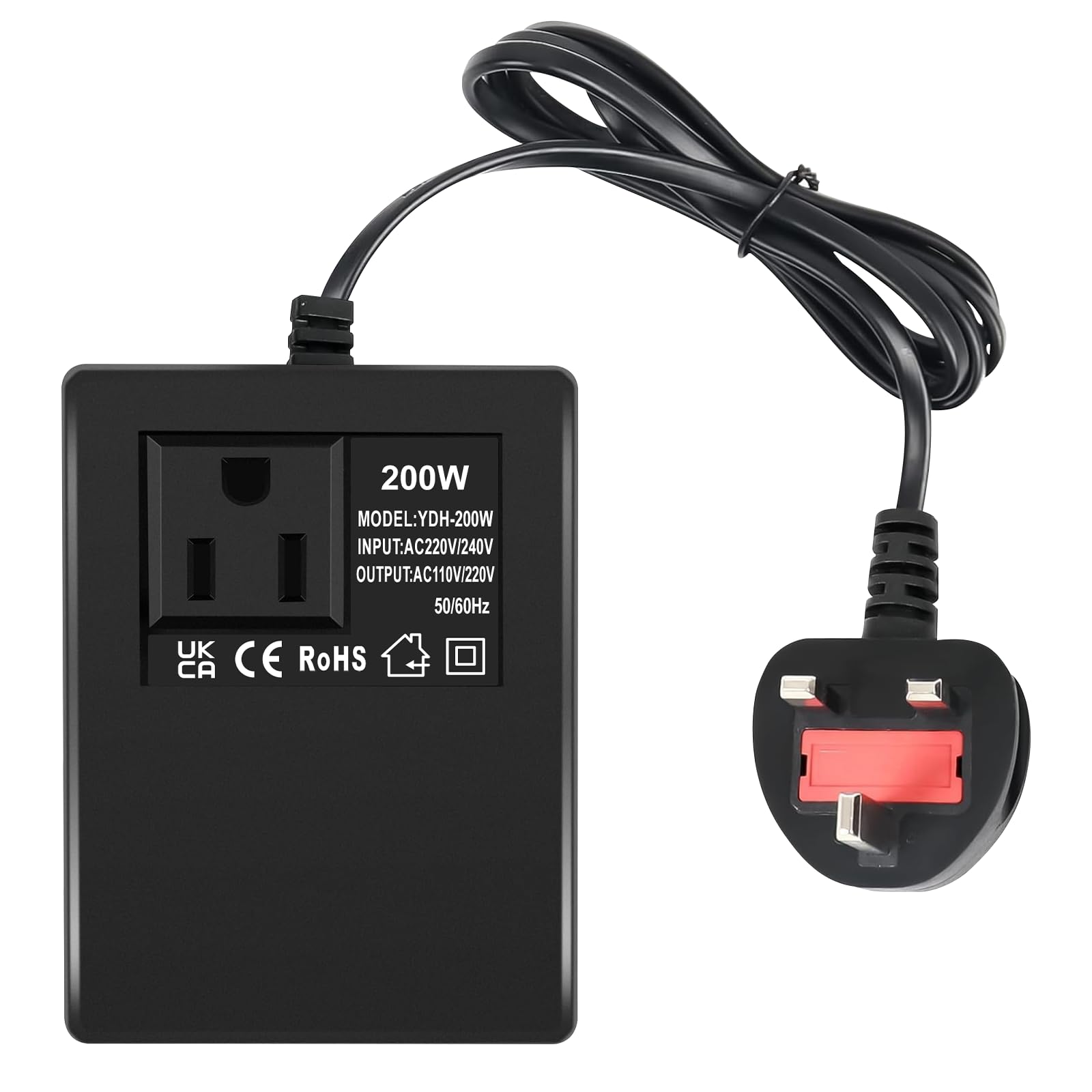 200W Step Down Power Voltage Converter Transformer (UK Plug) 220v/240v to 110v/120v, Intelligent Efficient Adapter Travel Power Adapter for WIFI, POS Machine, Power Bank