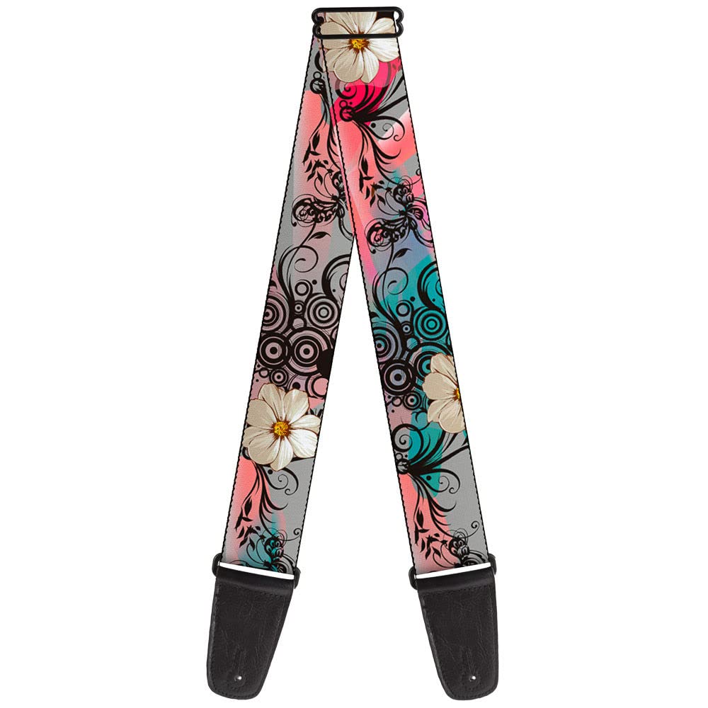 Buckle-Down GS-W30620 Guitar Strap Flowers Filigree Pink , 2" Wide - 29-54" Length